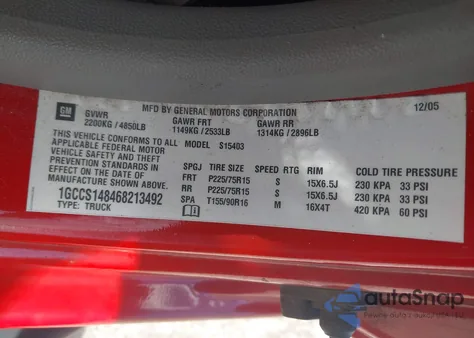 2006 Chevrolet Colorado Ls from USA, damaged, VIN 1GCCS148468213492